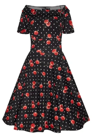 Darlene Classic 50s Flared Dress Back Polka & Cherries