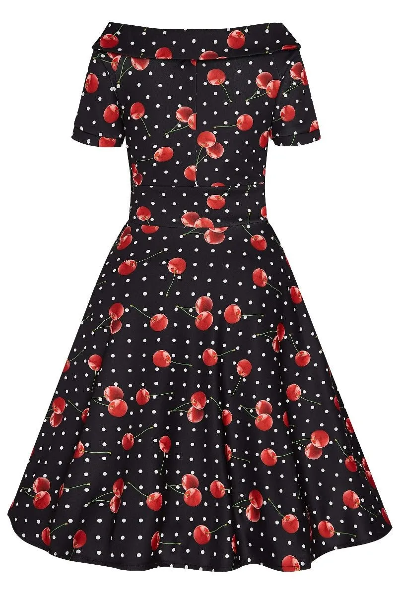 Darlene Classic 50s Flared Dress Back Polka & Cherries