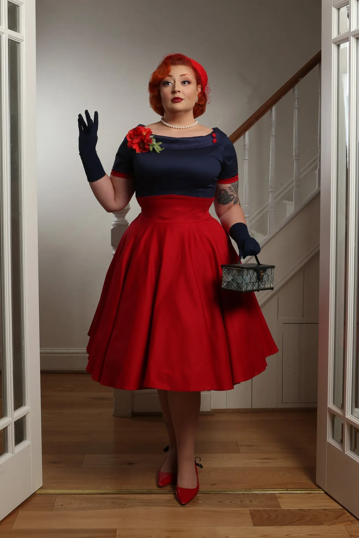 Darlene Navy & Burgundy Swing Dress