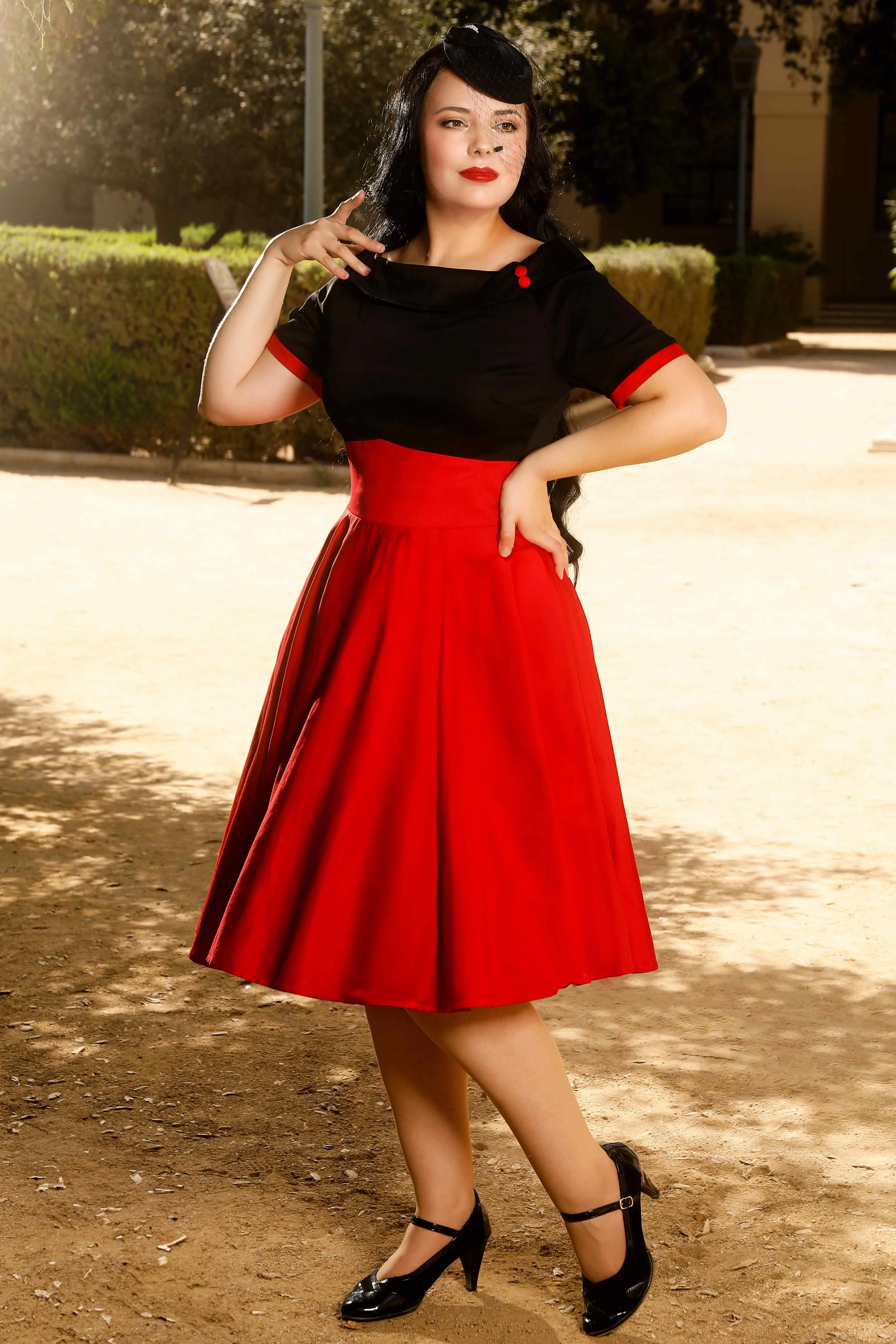 Darlene Navy & Burgundy Swing Dress