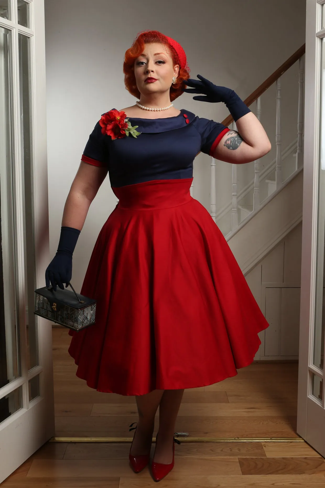 Darlene Navy & Burgundy Swing Dress