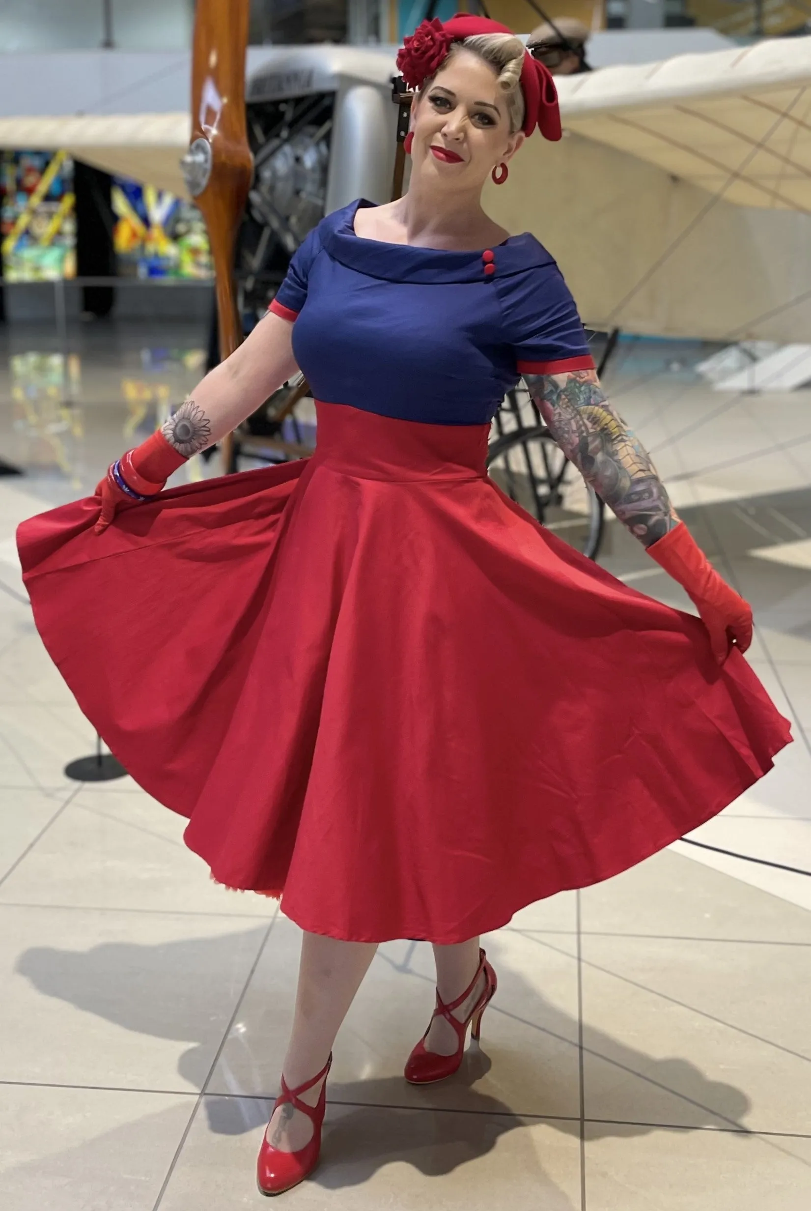 Darlene Navy & Burgundy Swing Dress