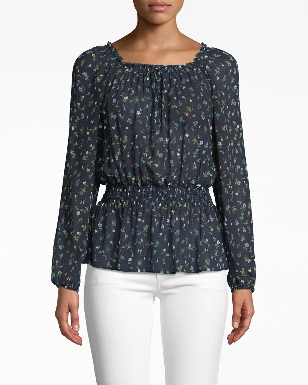 Ditsy Floral Long Sleeve Smocked Blouse In Ditsy Floral Blue