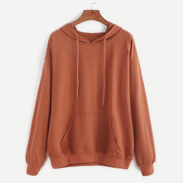 Drop Shoulder Hooded Drawstring Pullovers Sweatshirt