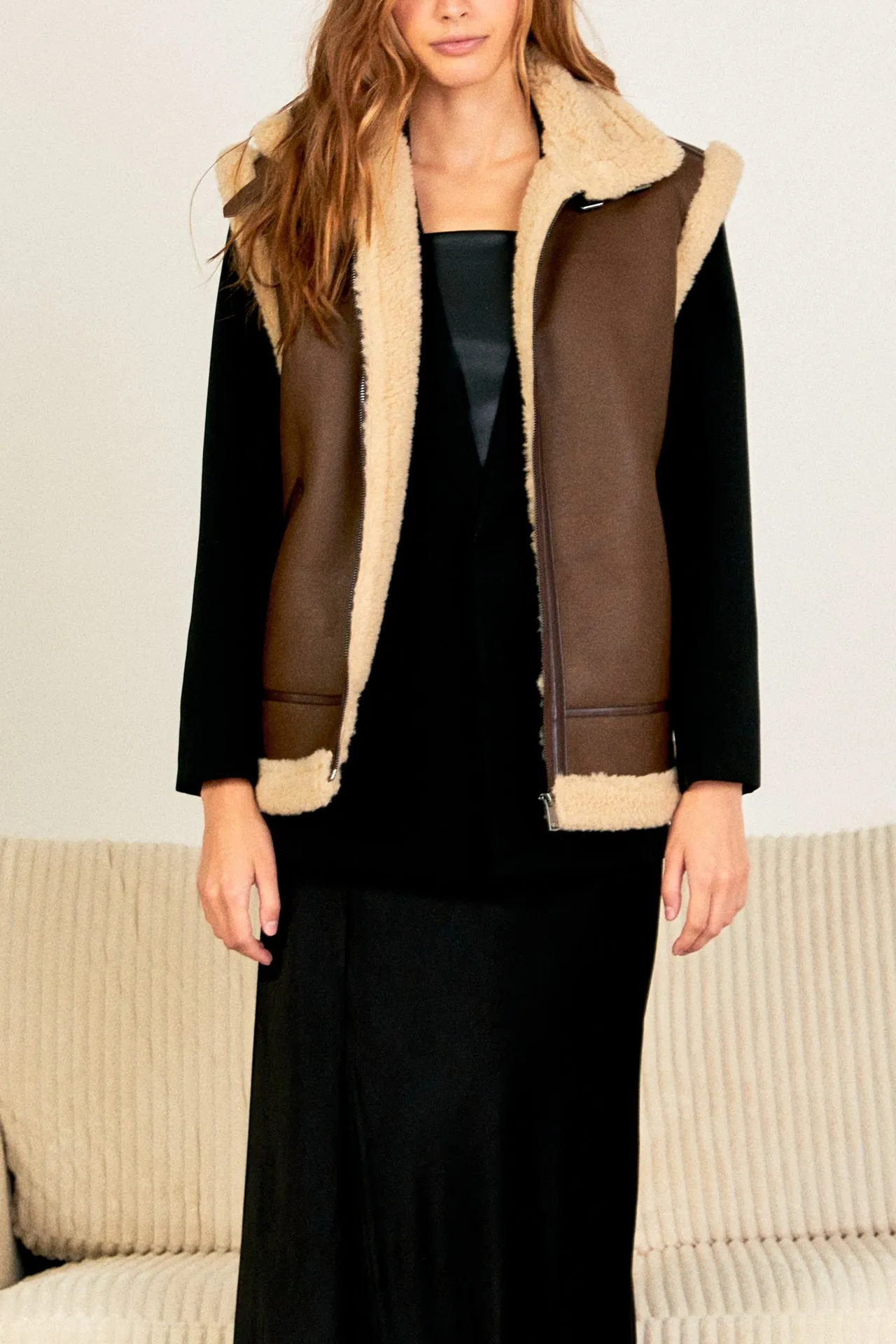 Endless Rose - Sherpa Lined Faux Leather Vest