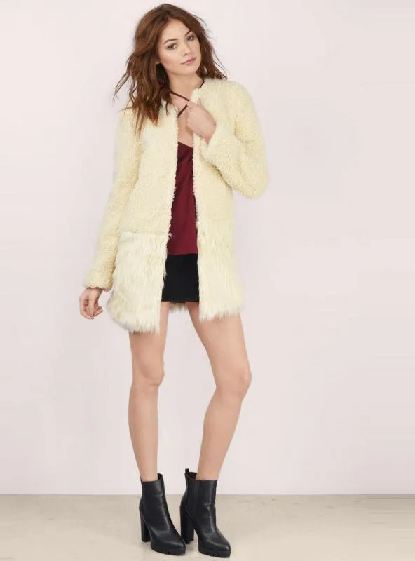 FAUX FUR CASUAL KEEP WARM COATS BUTTONS