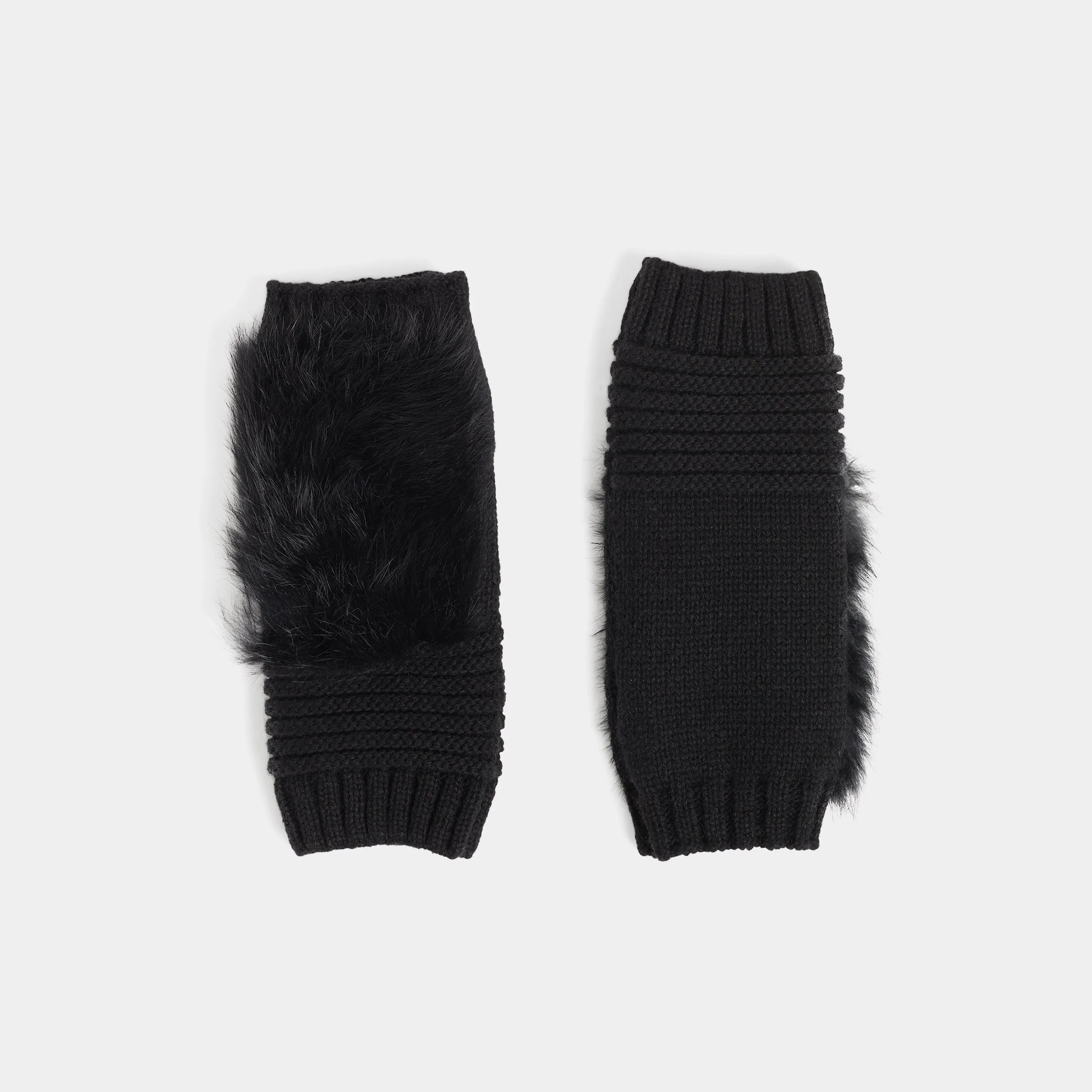 Faux Furry Fingerless Gloves - Black