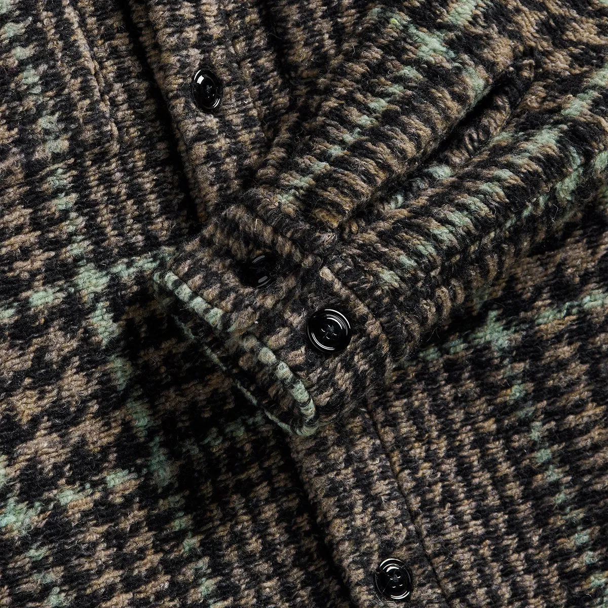 Gales Houndstooth Plaid Wool Overshirt - Black/Green