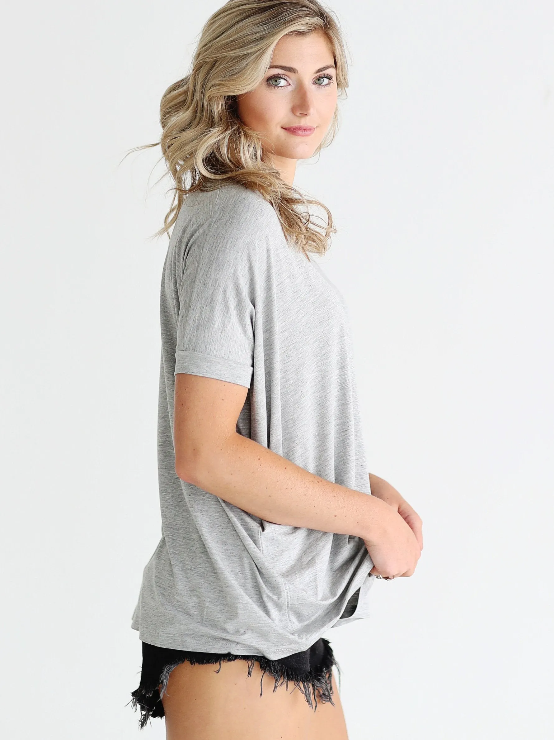 Heather Gray V-Neck Short Sleeve Top