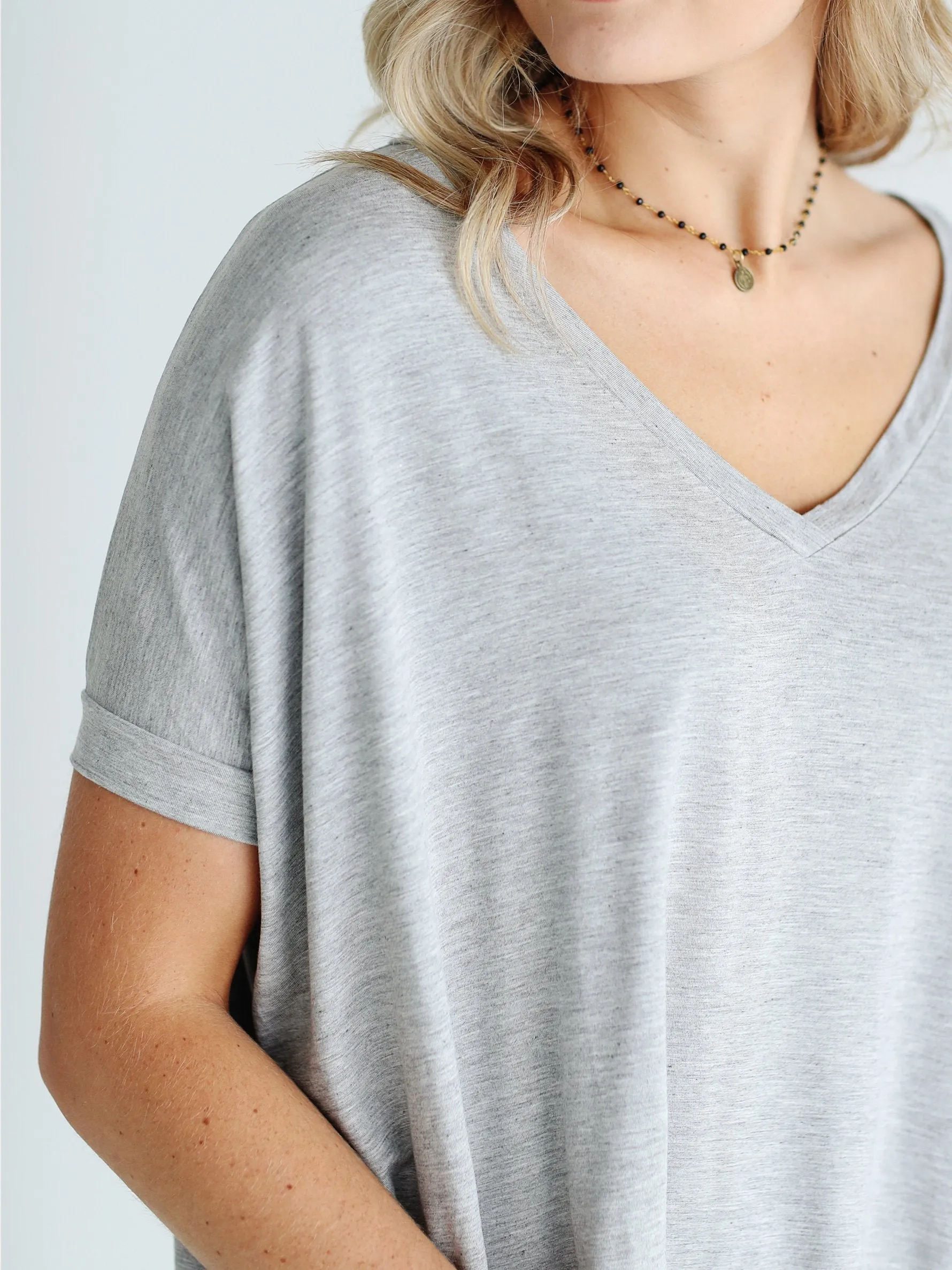 Heather Gray V-Neck Short Sleeve Top