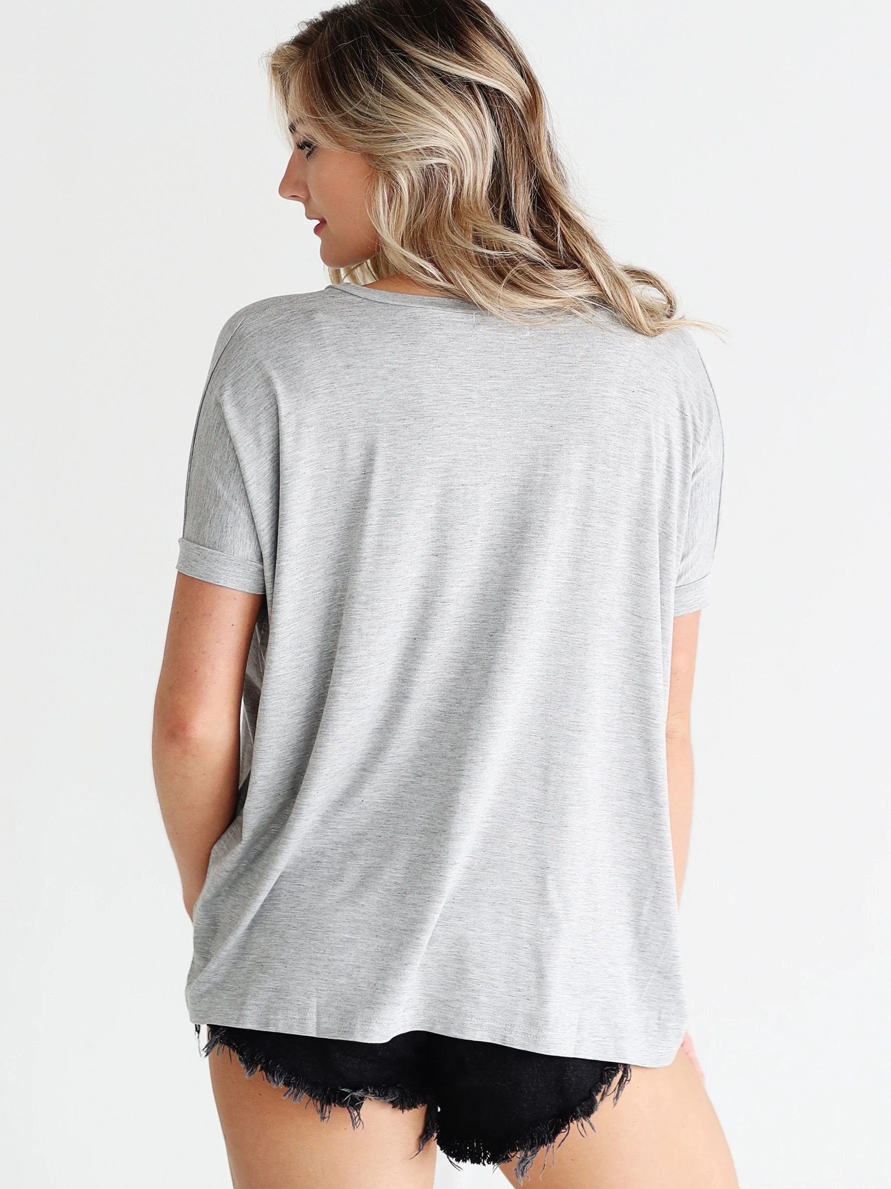 Heather Gray V-Neck Short Sleeve Top