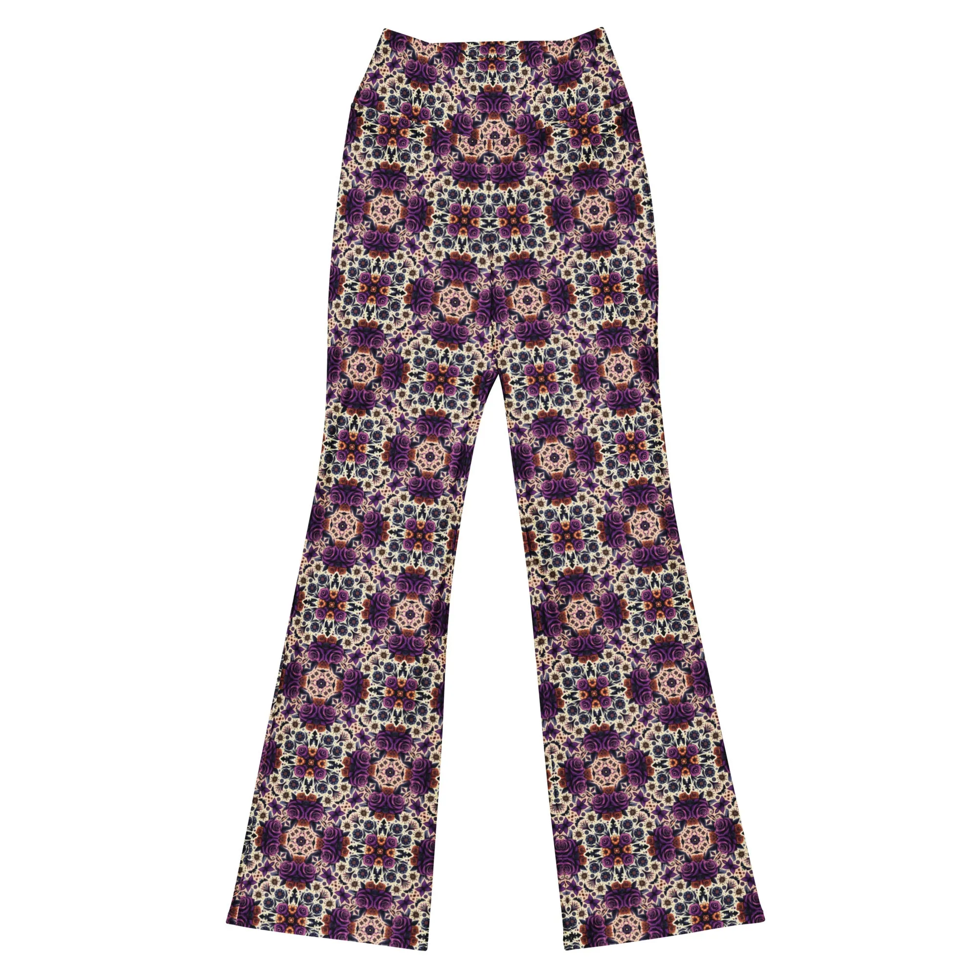 High-Rise Flared Leggings Purple Roses