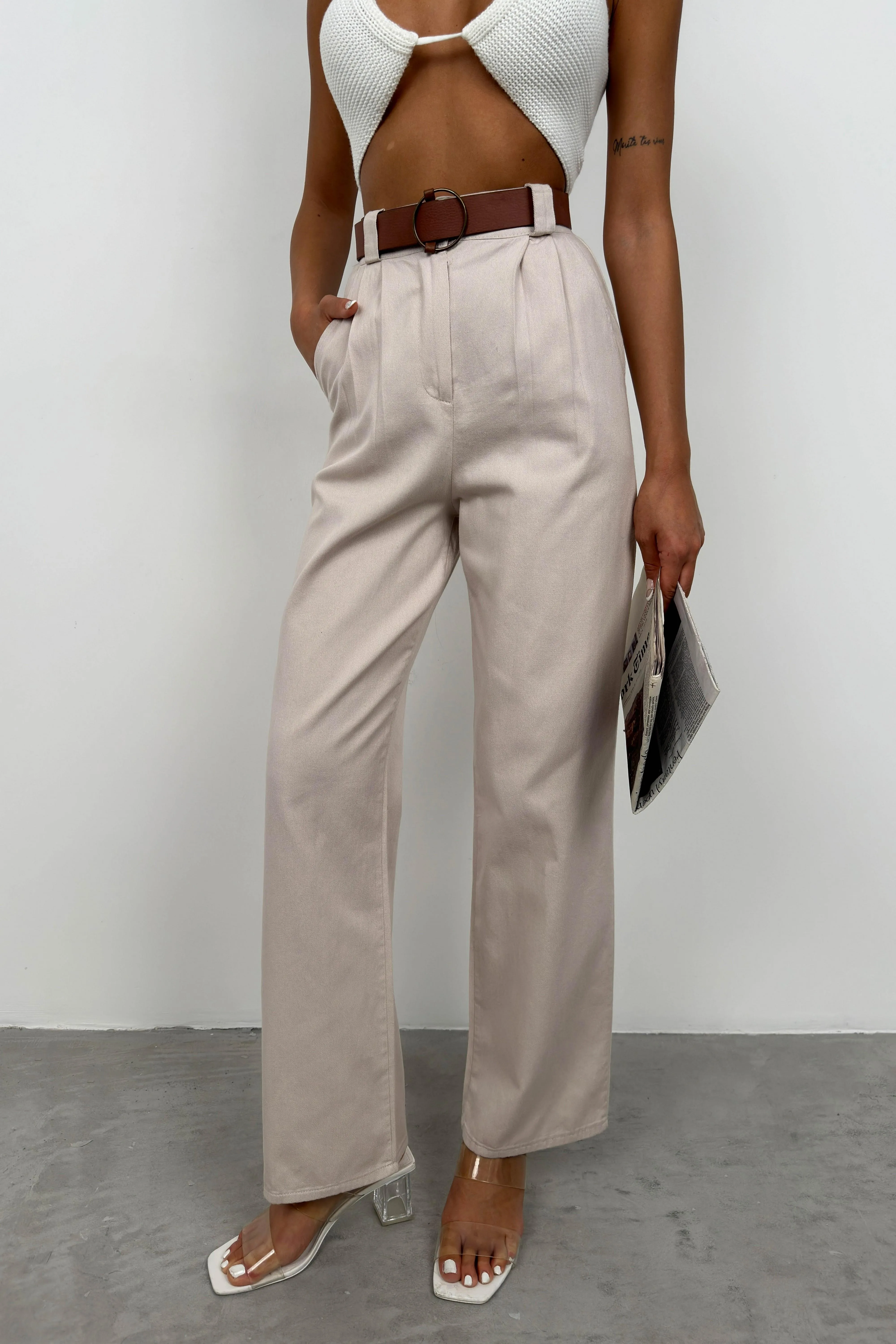 High Waist Palazzo Trousers With Belt