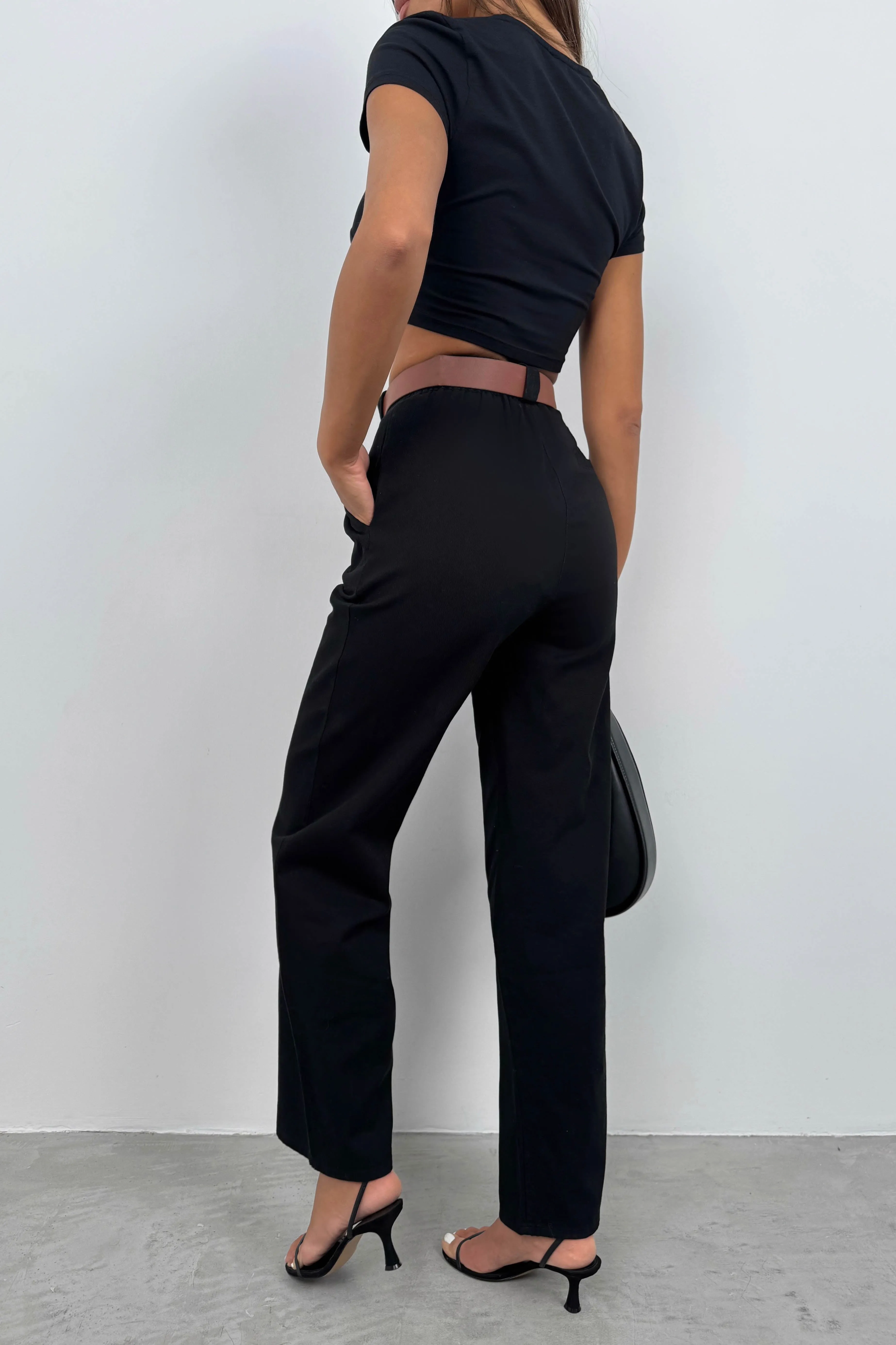 High Waist Palazzo Trousers With Belt