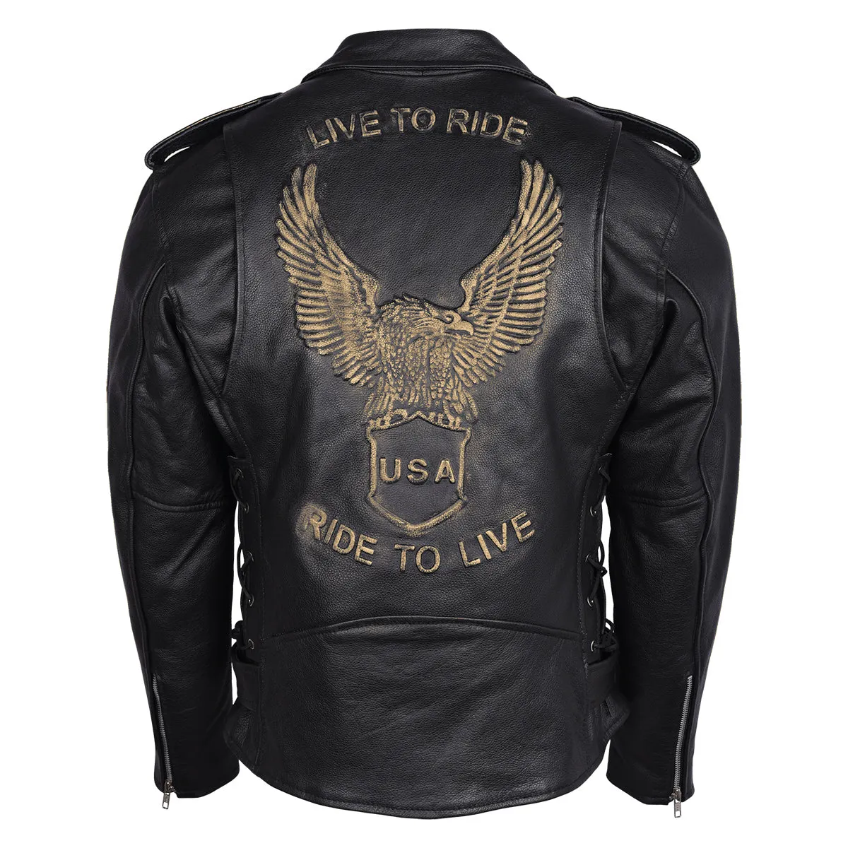 HMM525 Eagle Embossed Classic Biker Jacket