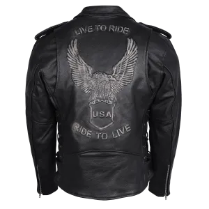 HMM525 Eagle Embossed Classic Biker Jacket