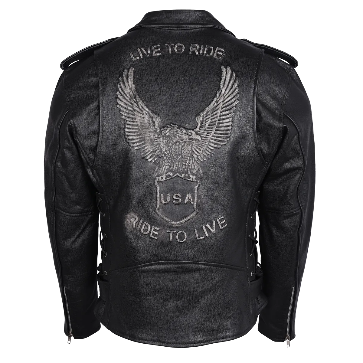 HMM525 Eagle Embossed Classic Biker Jacket