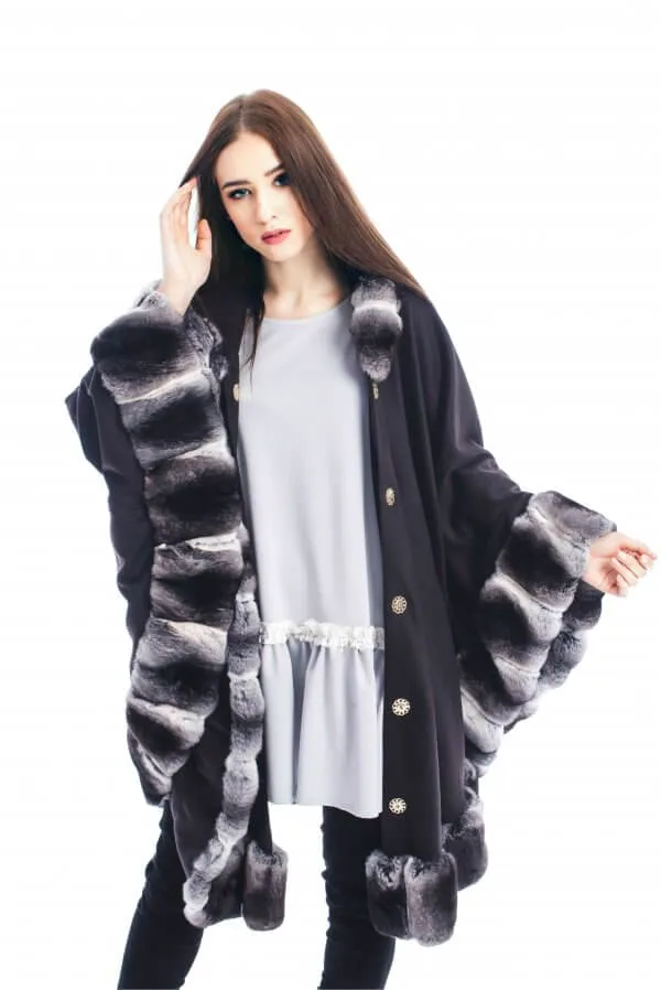 Hooded Chinchilla Fur Poncho