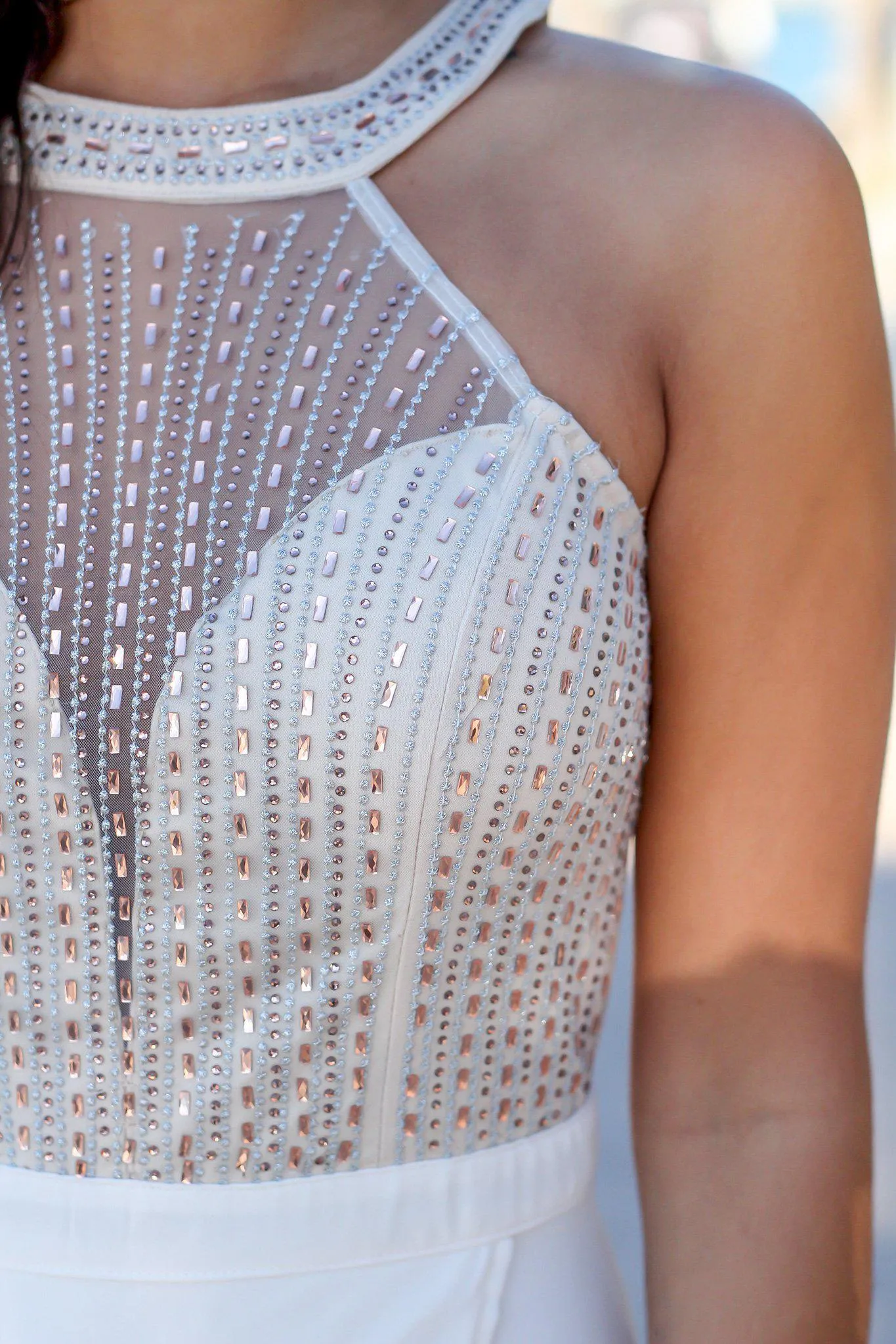 Ivory and Cream Maxi Dress with Tulle Back