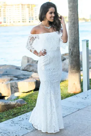 Ivory Off Shoulder Lace Maxi Dress