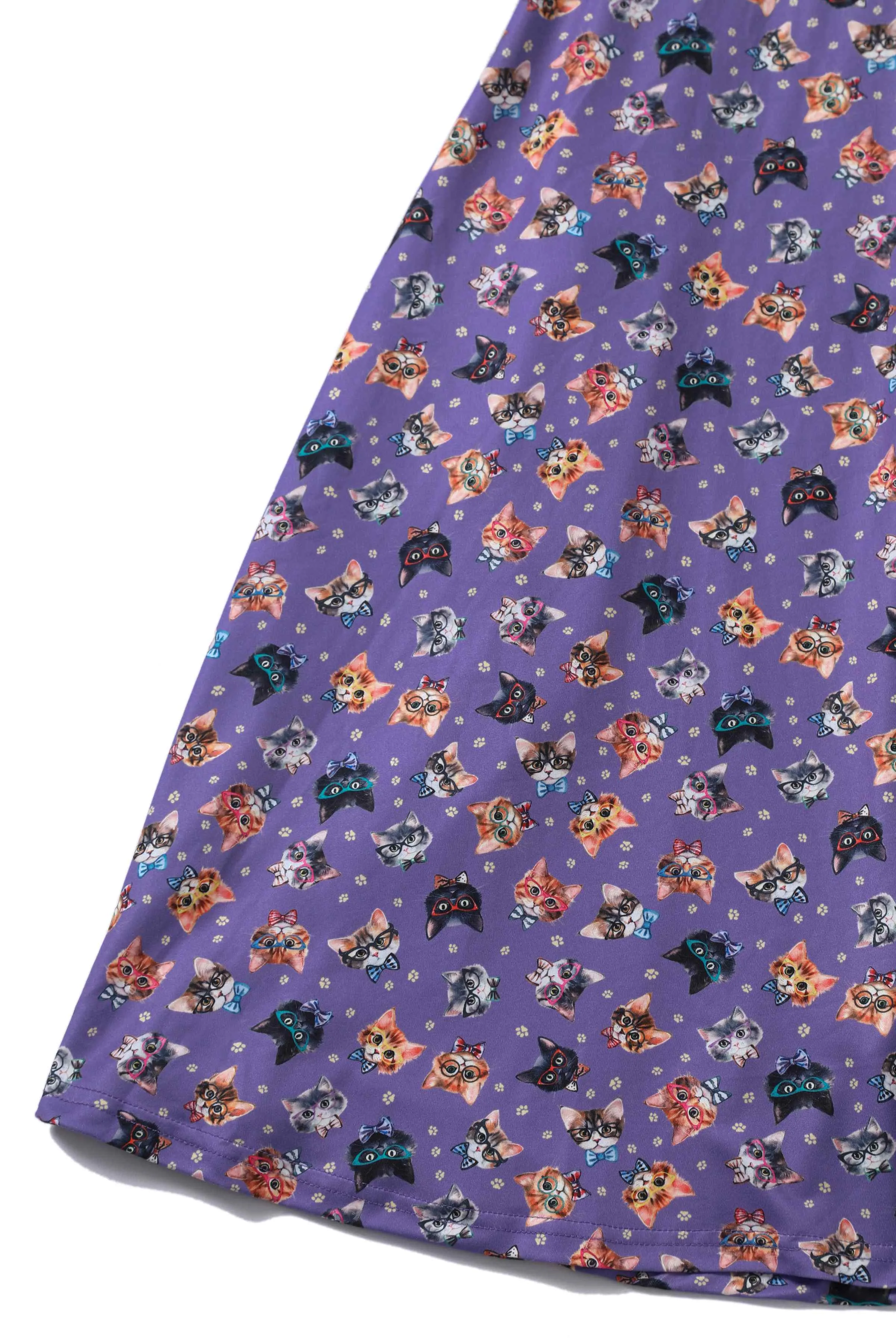 Janice Purple Nerdy Cat Tea Dress