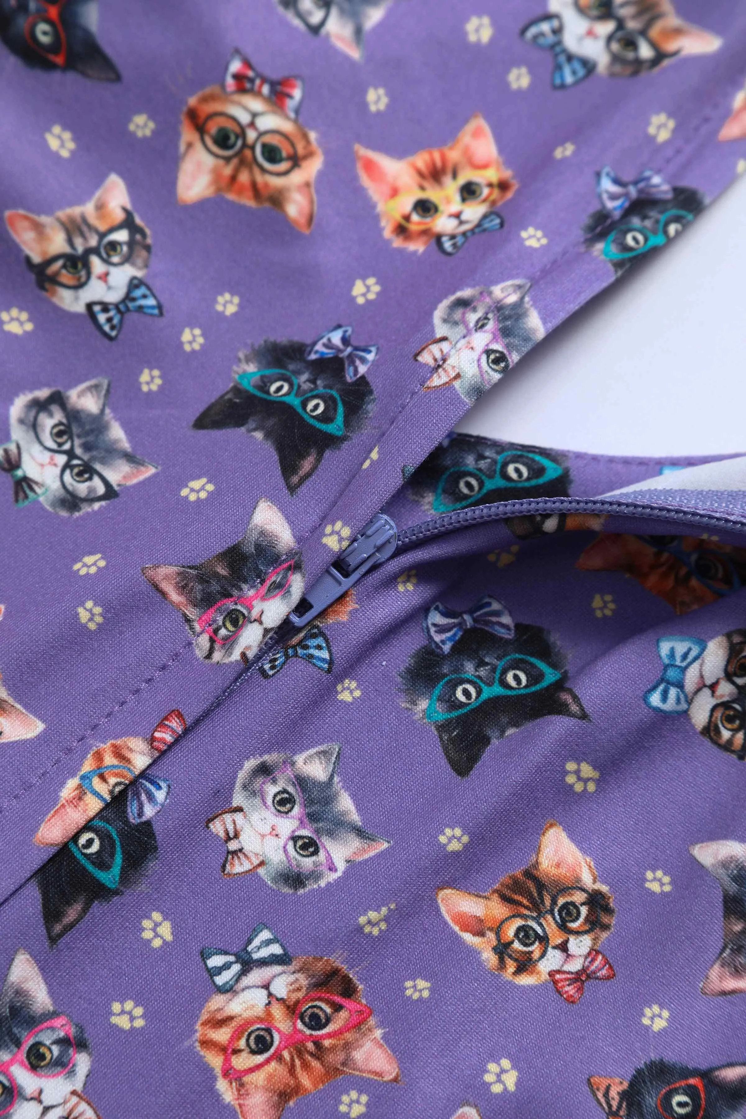 Janice Purple Nerdy Cat Tea Dress