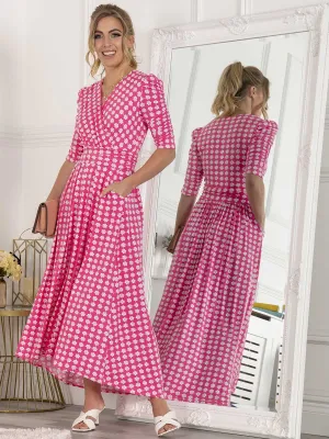 Jolie Moi Elenora Ruched Sleeve Maxi Dress, Pink Pattern