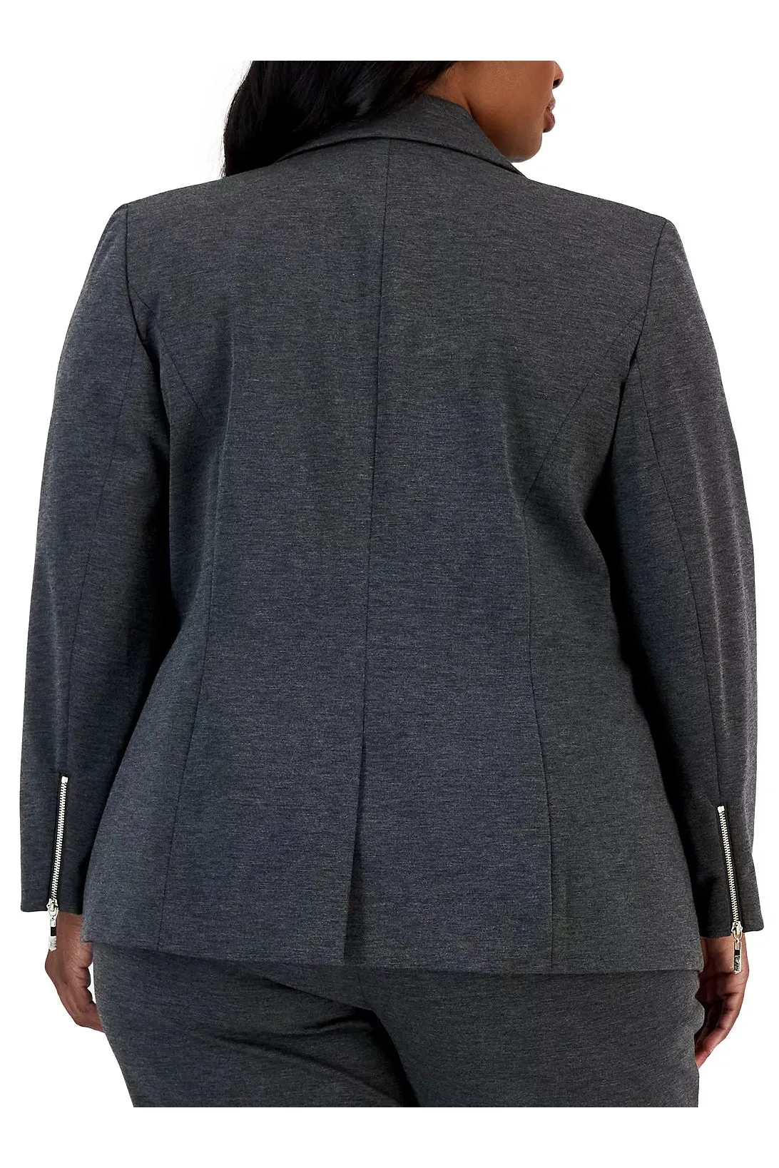 Kasper Notched Collar One Button Long Sleeve Scuba Crepe Jacket (Plus Size)