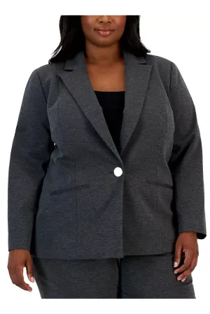 Kasper Notched Collar One Button Long Sleeve Scuba Crepe Jacket (Plus Size)