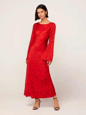 Keira Red Tulip Print Maxi Dress