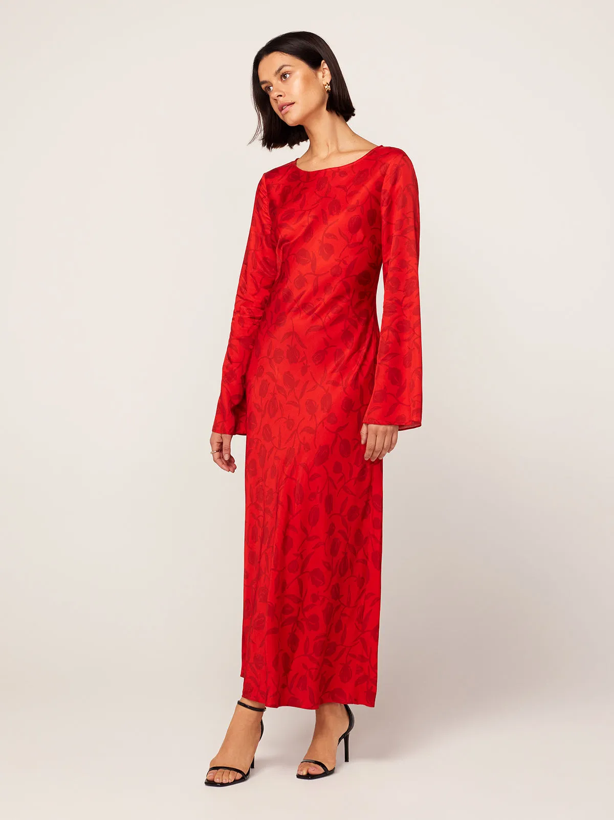 Keira Red Tulip Print Maxi Dress