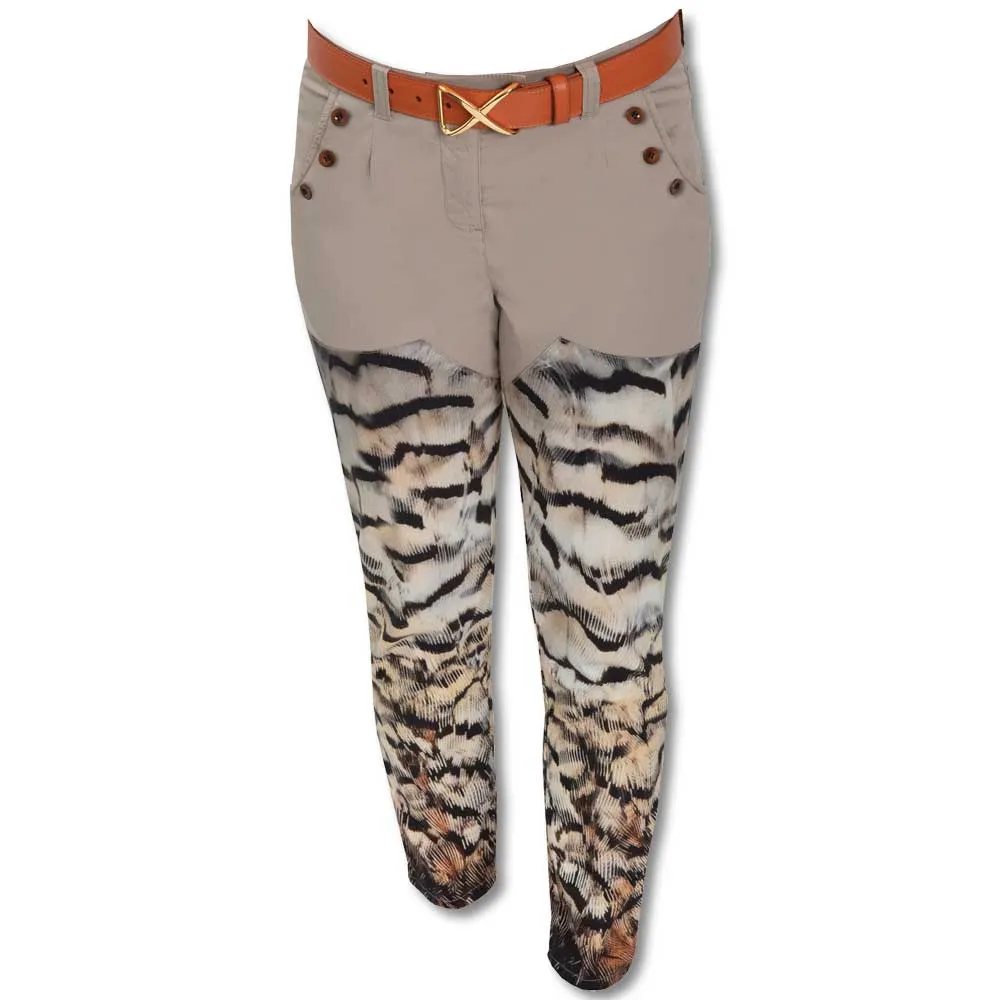 Kevin's Finest Women's Stretch Cotton Custom Quail Feather Print Brush Pant