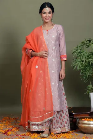 Kurta/Palazzo set in Mauve color Chanderi with gota patti work