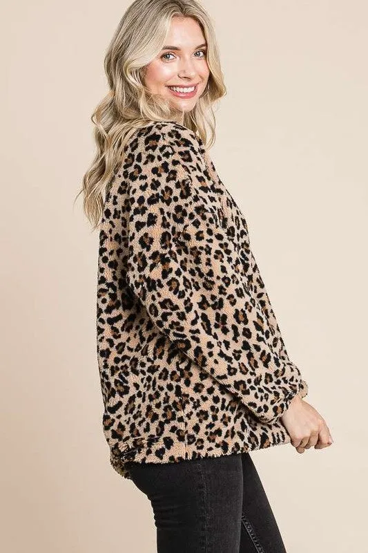 Leopard Faux Fur Round Neck Top