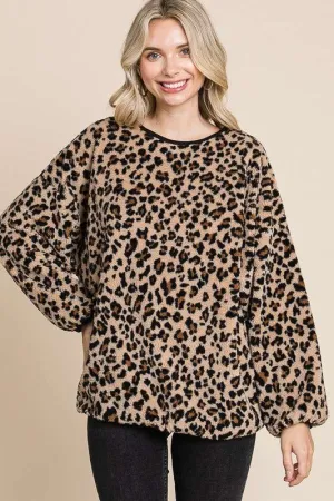 Leopard Faux Fur Round Neck Top