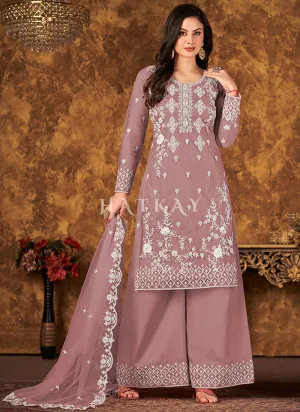 Mauve Embroidered Pakistani Palazzo Suit