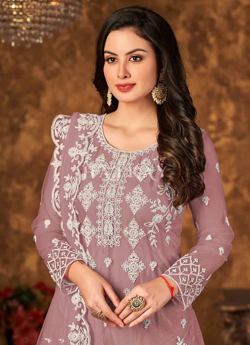 Mauve Embroidered Pakistani Palazzo Suit