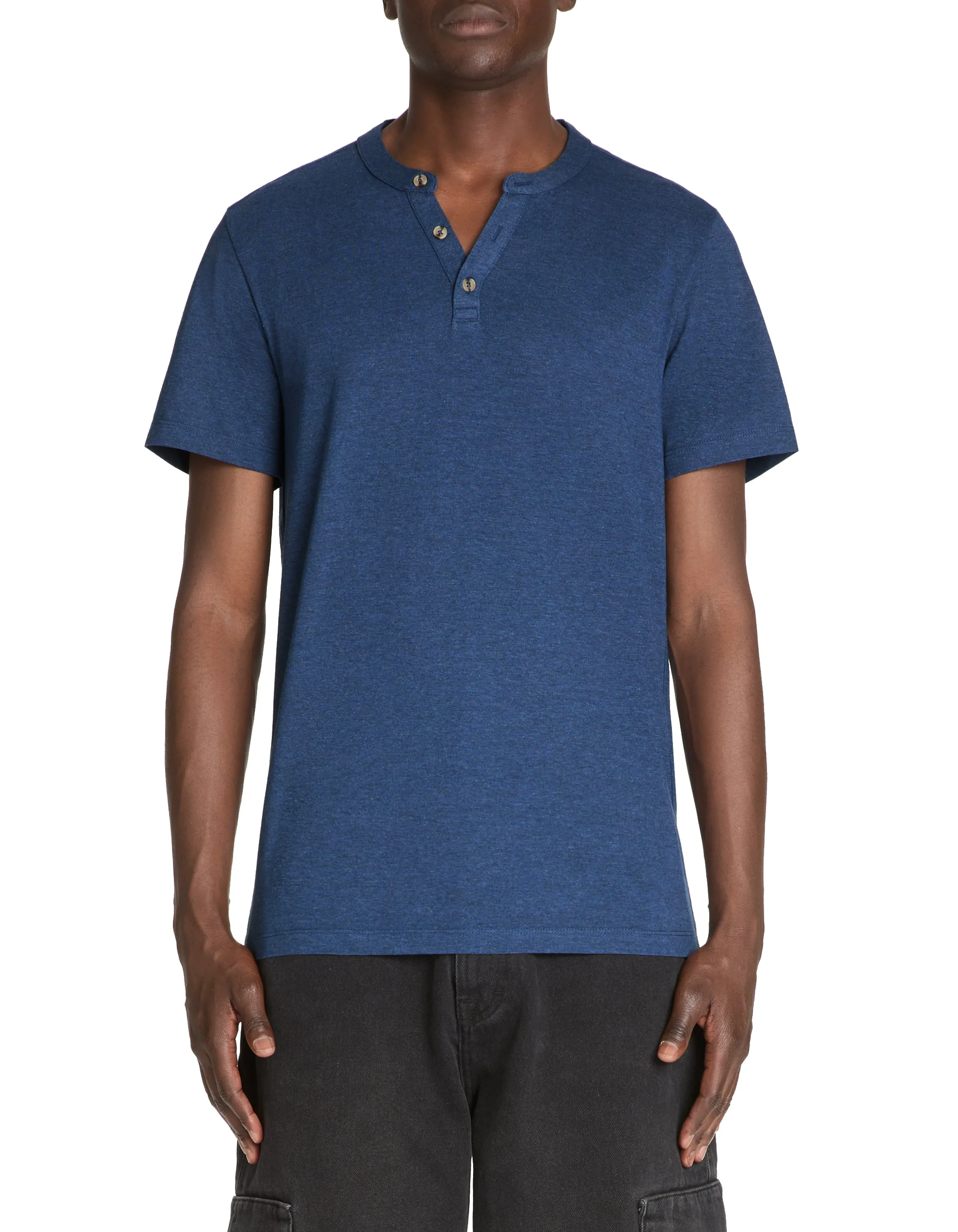 Men - Knitted - T-Shirt - Short sleeves - Henley collar