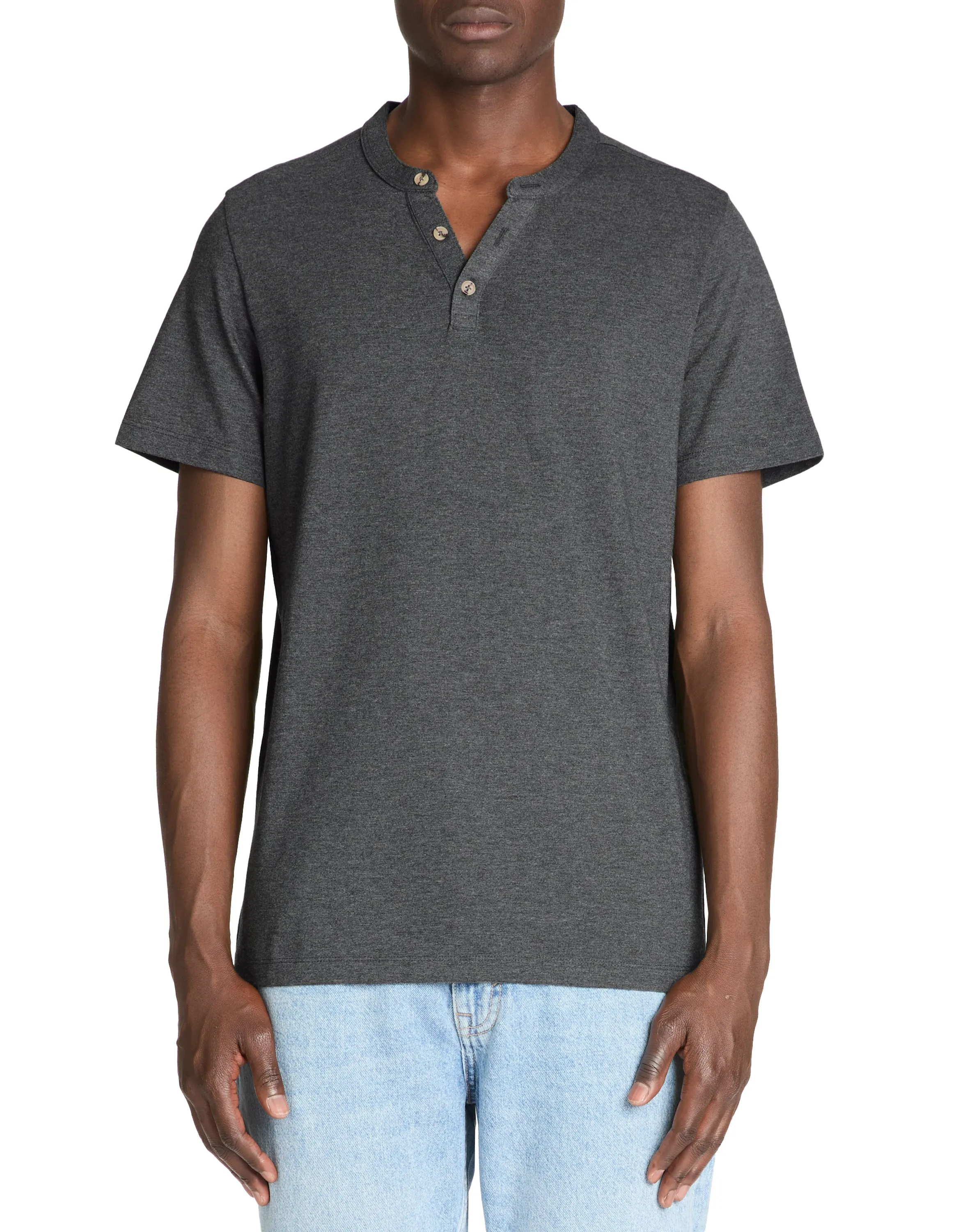 Men - Knitted - T-Shirt - Short sleeves - Henley collar