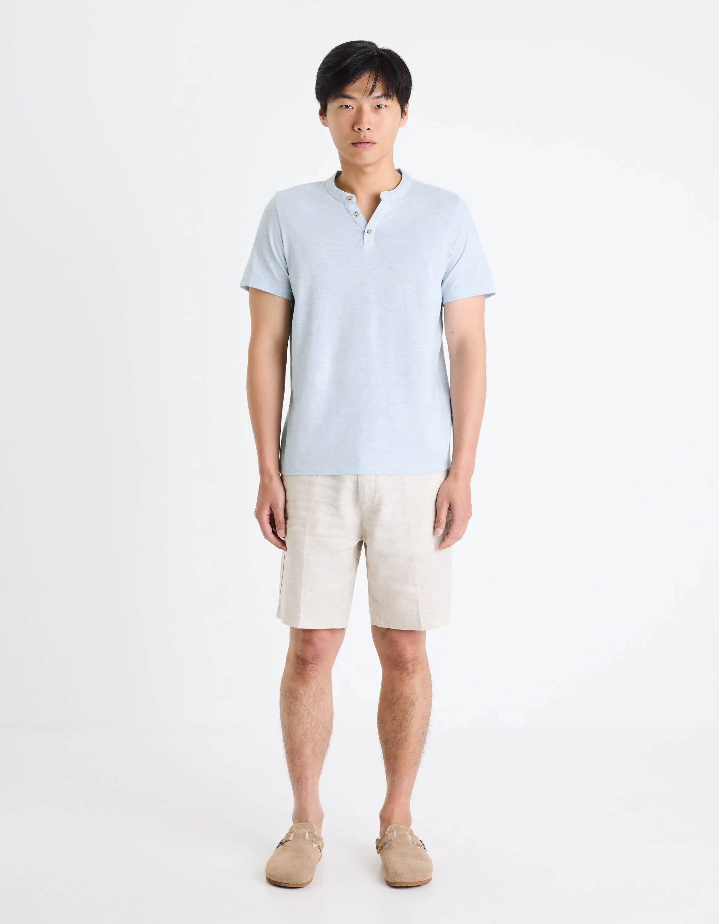 Men - Knitted - T-Shirt - Short sleeves - Henley collar