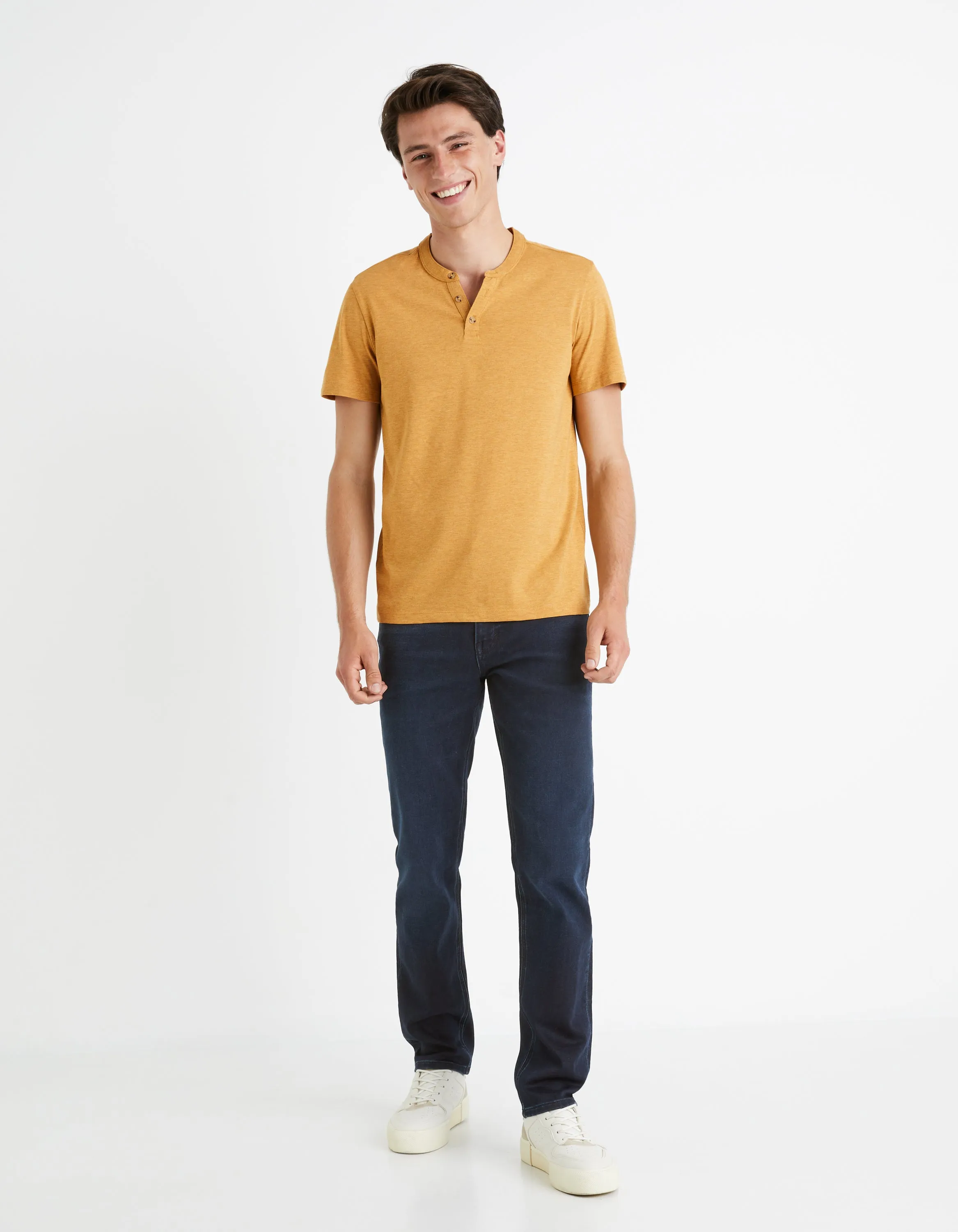 Men - Knitted - T-Shirt - Short sleeves - Henley collar