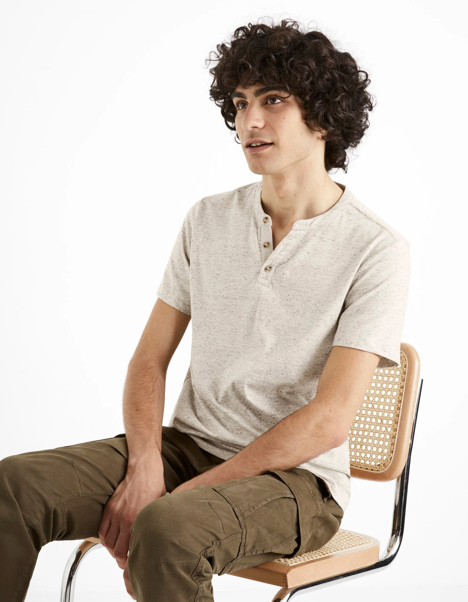 Men - Knitted - T-Shirt - Short sleeves - Henley collar