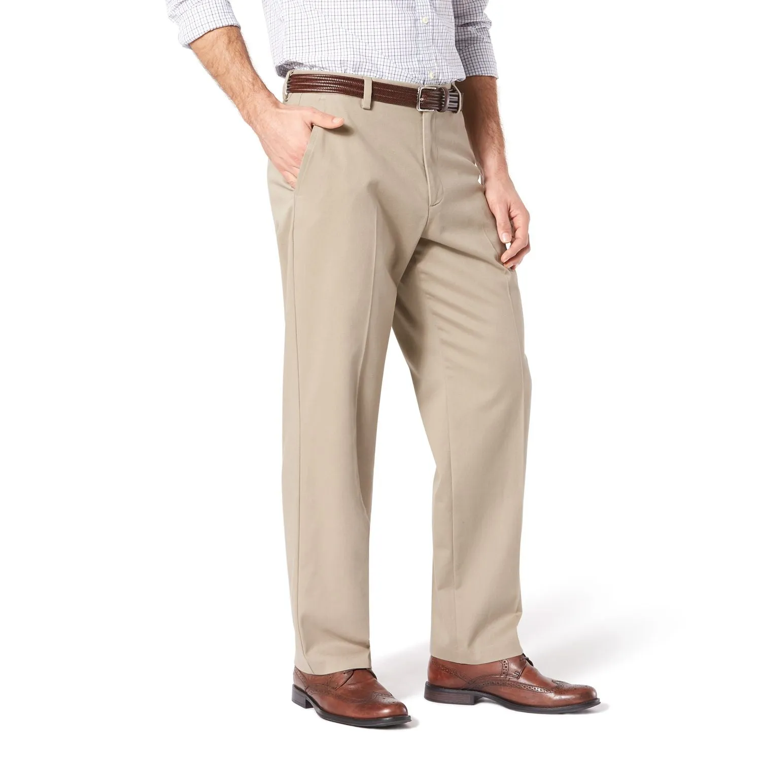 Men's Dockers Stretch Easy Pants in Khaki Loose Fit Flat Front