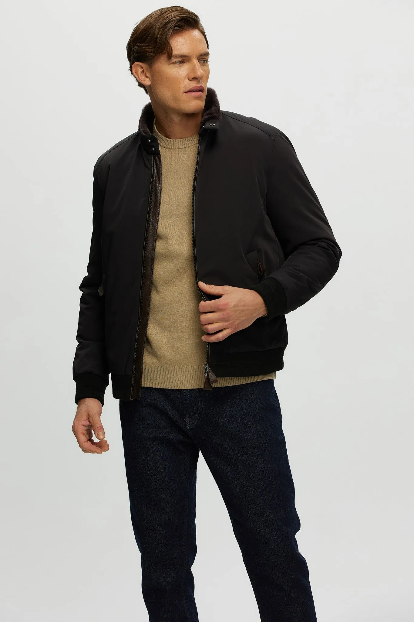 Men's Fabric Jacket with Shearling Lamb