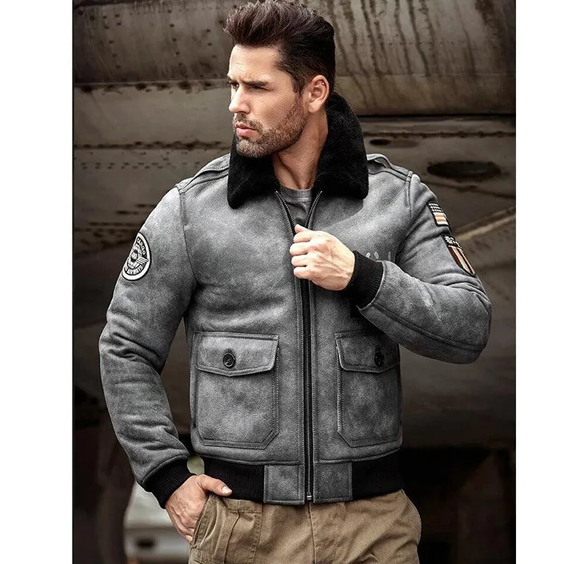 Men's Grey B3 RAF Shearling Flight Jacket