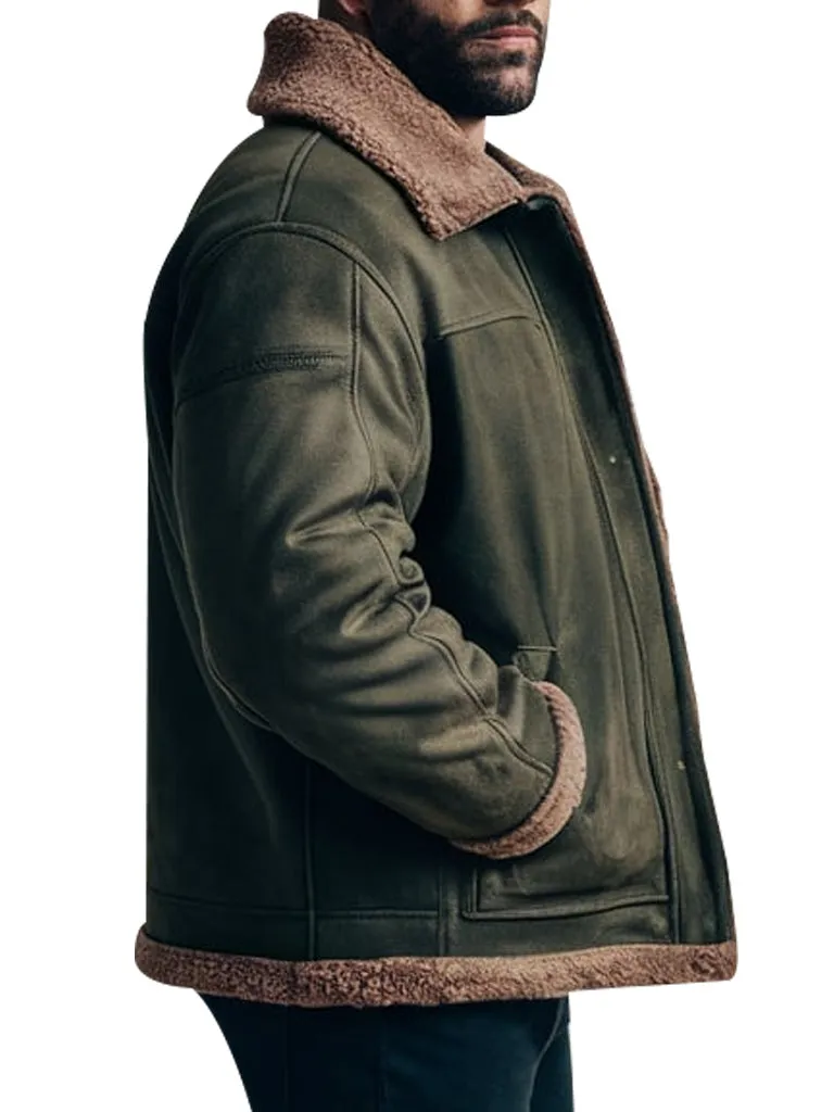 Men's Olive Green Shearling Jacket