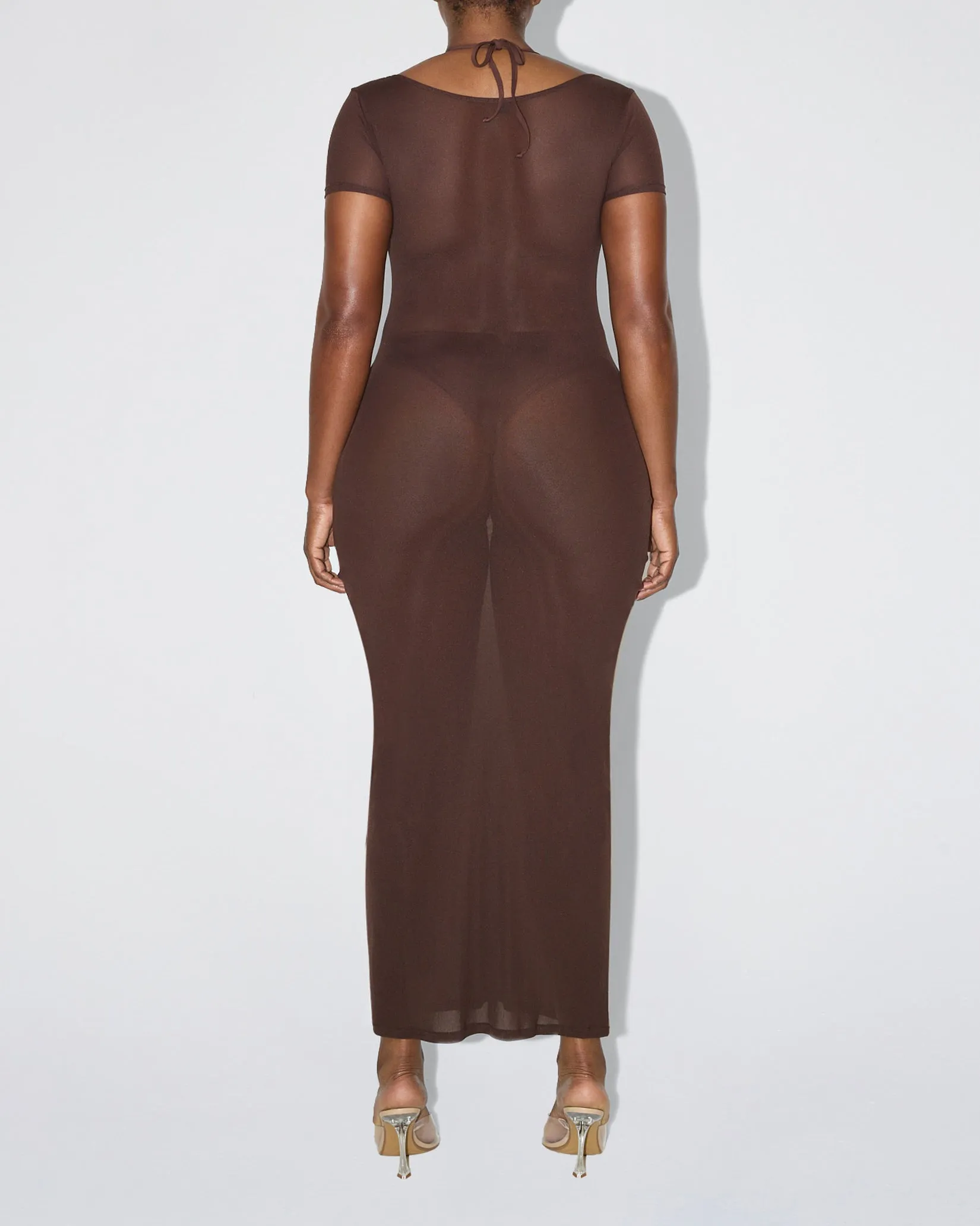 Mesh Scoop Neck Maxi Dress | Chocolate