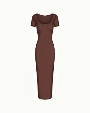 Mesh Scoop Neck Maxi Dress | Chocolate