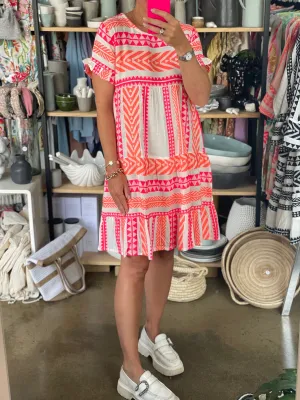 Montego short sleeve mini dress melon pink