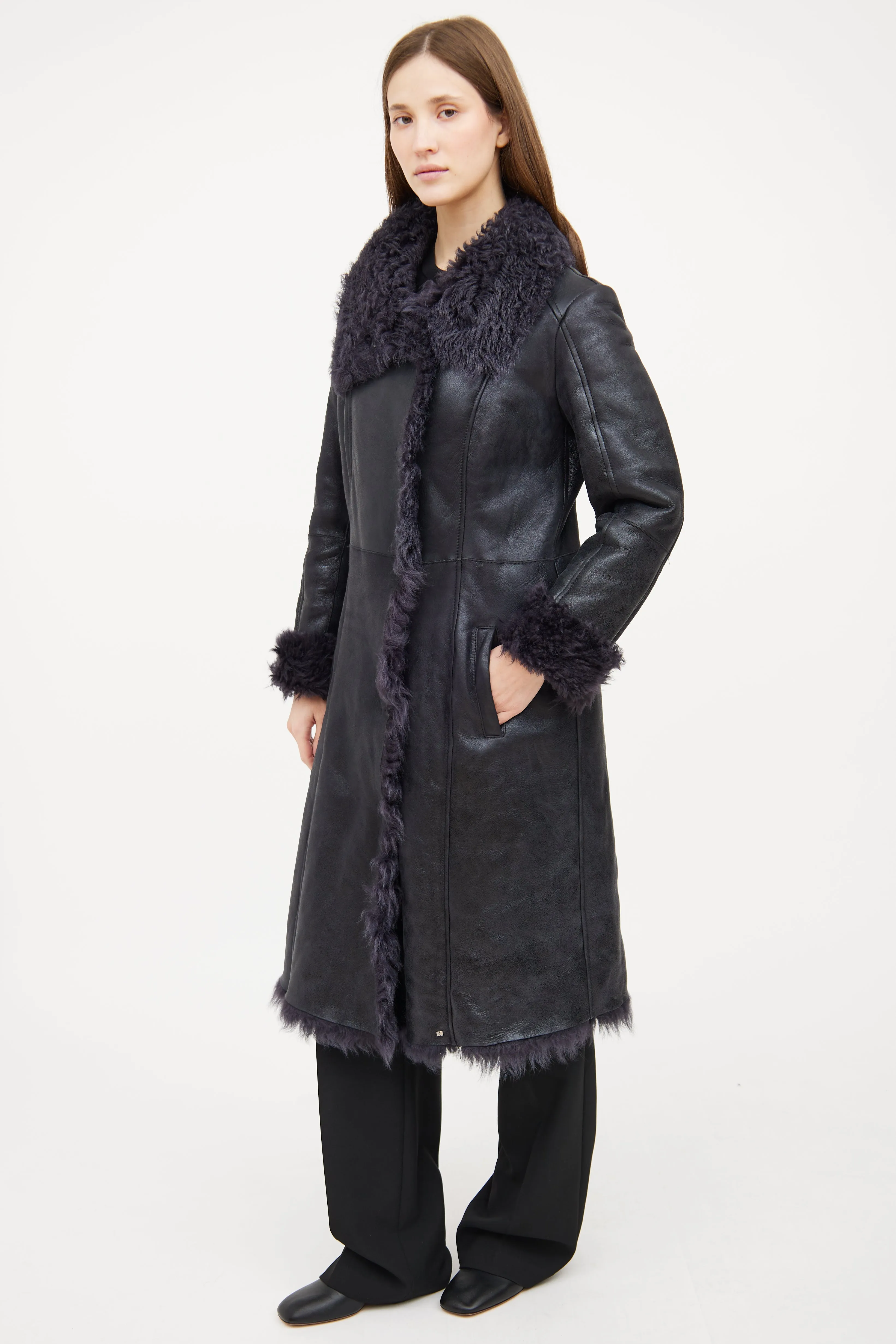 Navy Penny Lane Shearling Coat